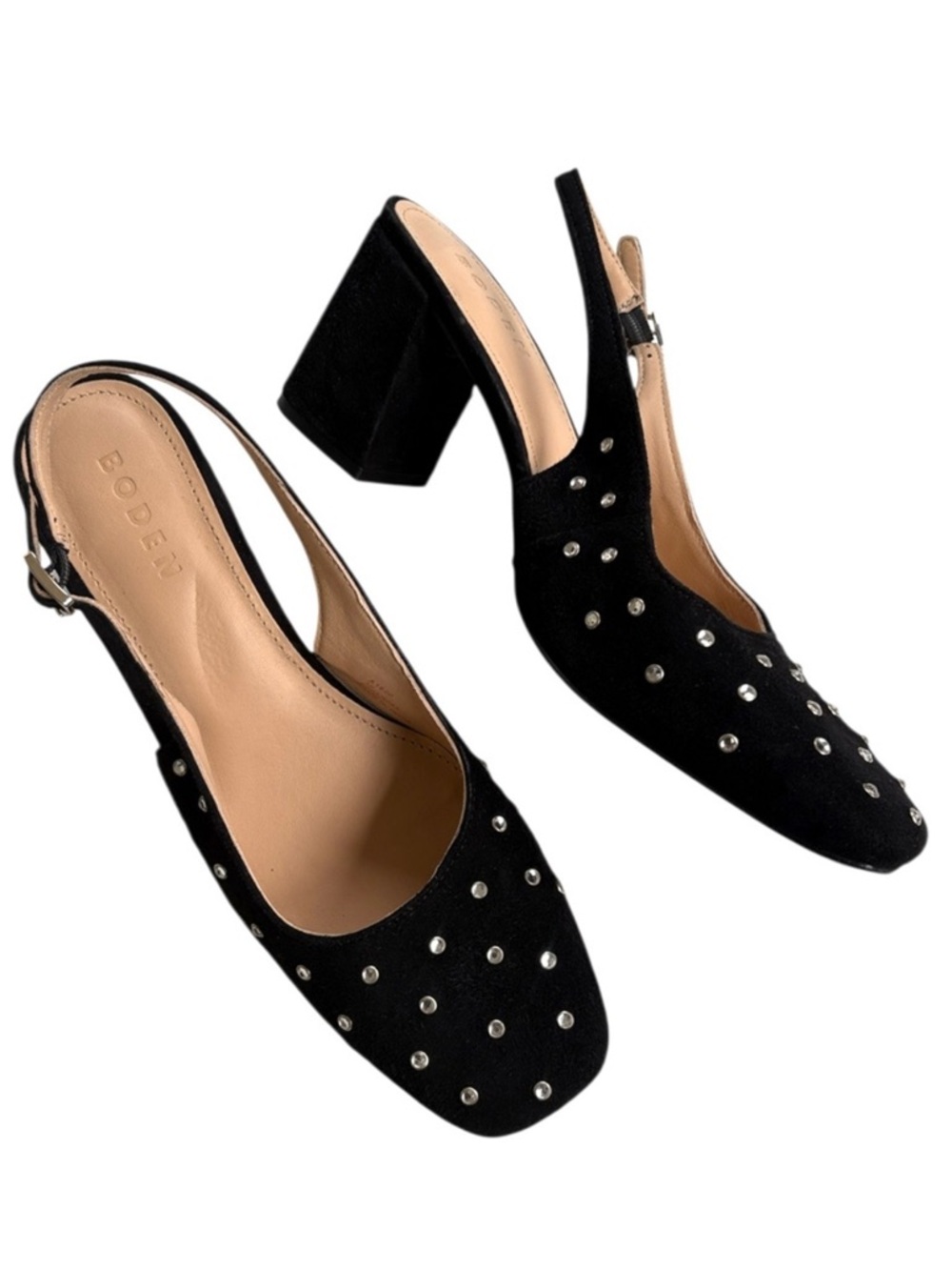 EUC Boden Leather Jewel Studded Slingback Heels Black Size 8